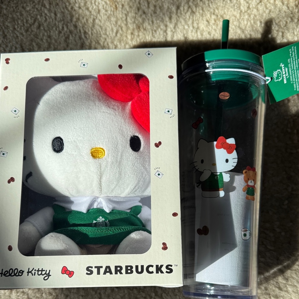Starbucks Hello Kitty Plush and Tumbler Set - Red, Green, White